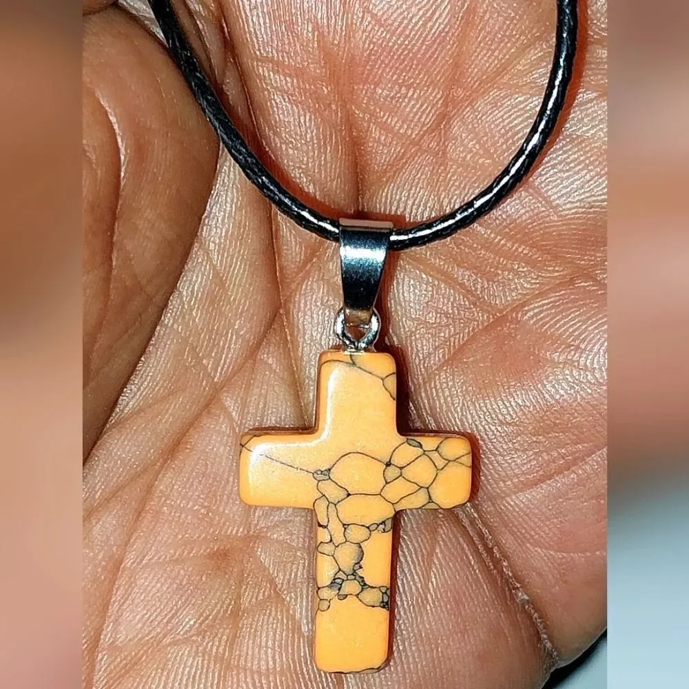Orange Cross Pendant Necklace